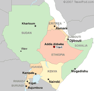 Map of Arrival in Addis Ababa, Ethiopia