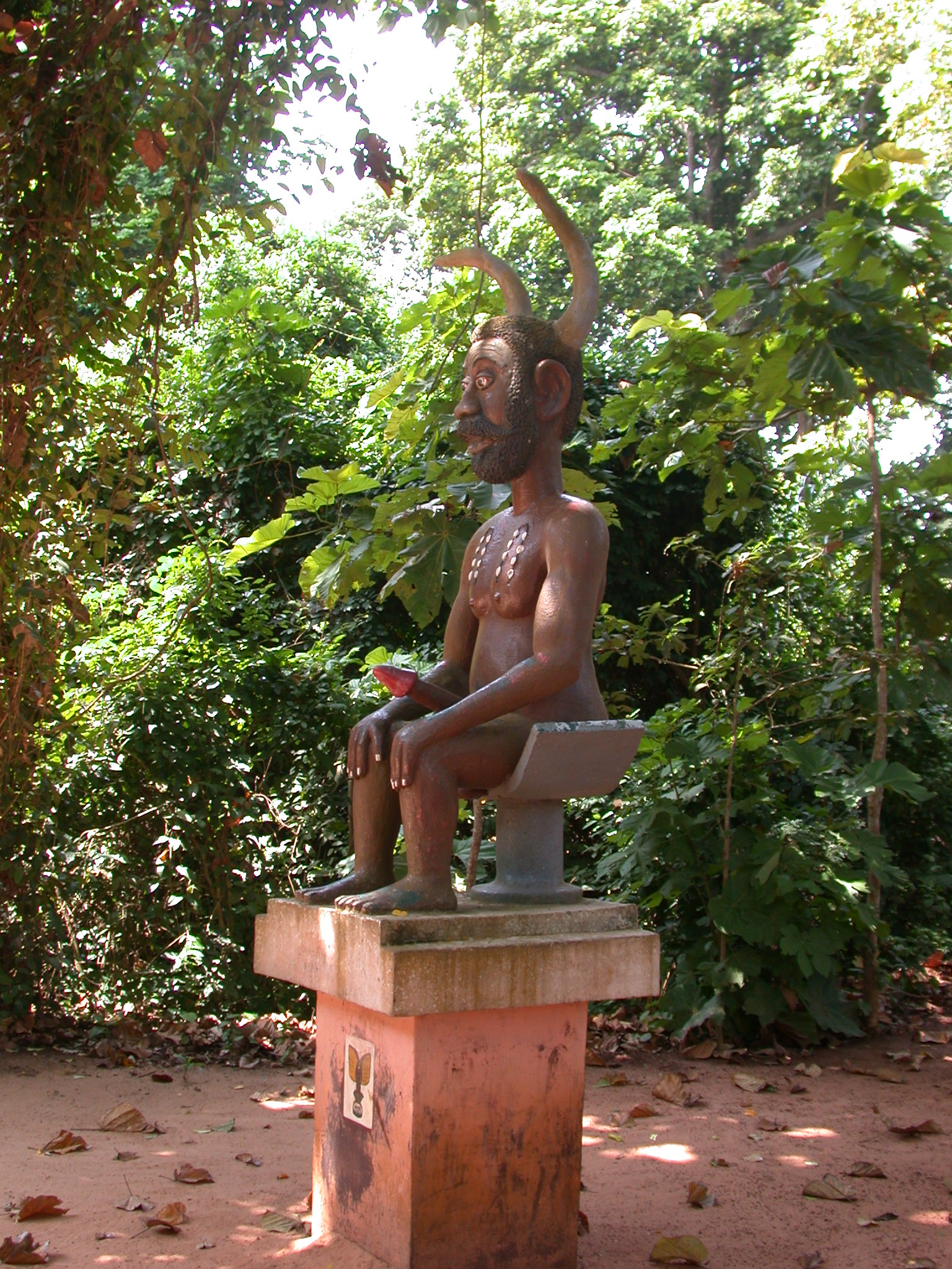 Horned and Phallic Legba Deity on Stool Sculpture, Kpasse Sacred Forest, Ouidah, Benin