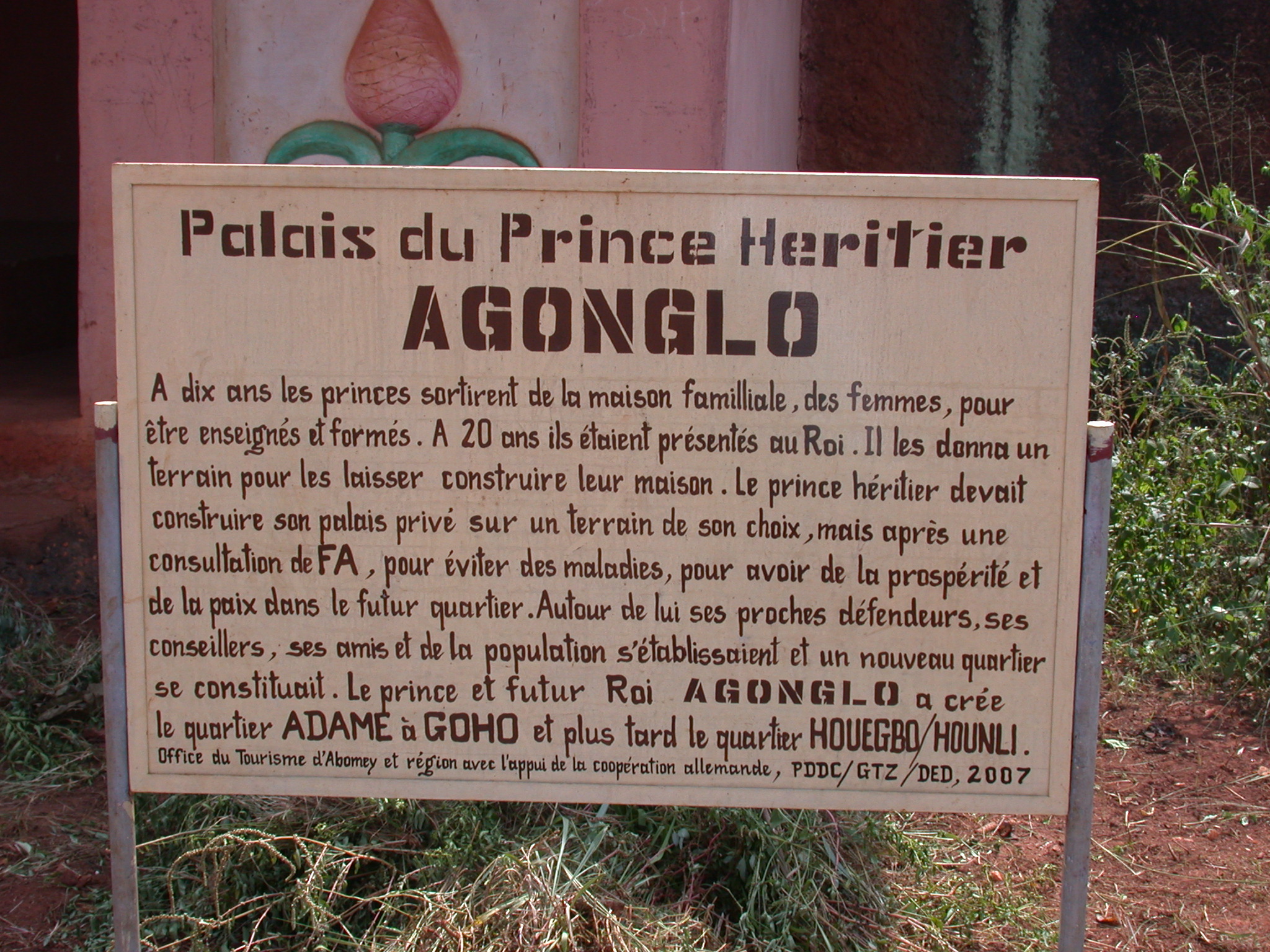 Sign for Palace of Crown Prince Agonglo, Abomey, Benin