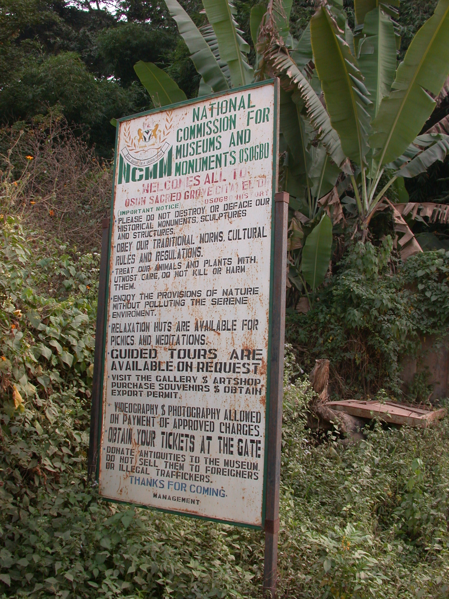 Sign at Entrance to Osun Sacred Grove, Oshogbo, Nigeria