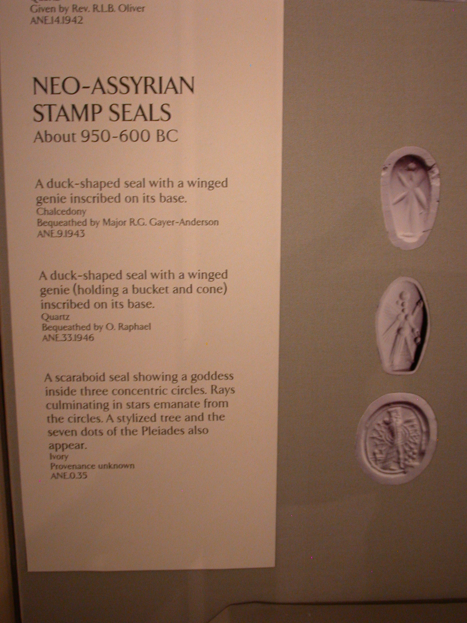 Neo-Assyrian Stamp Seals, About 950-600 BCE, in Fitzwilliam Museum, Cambridge, England