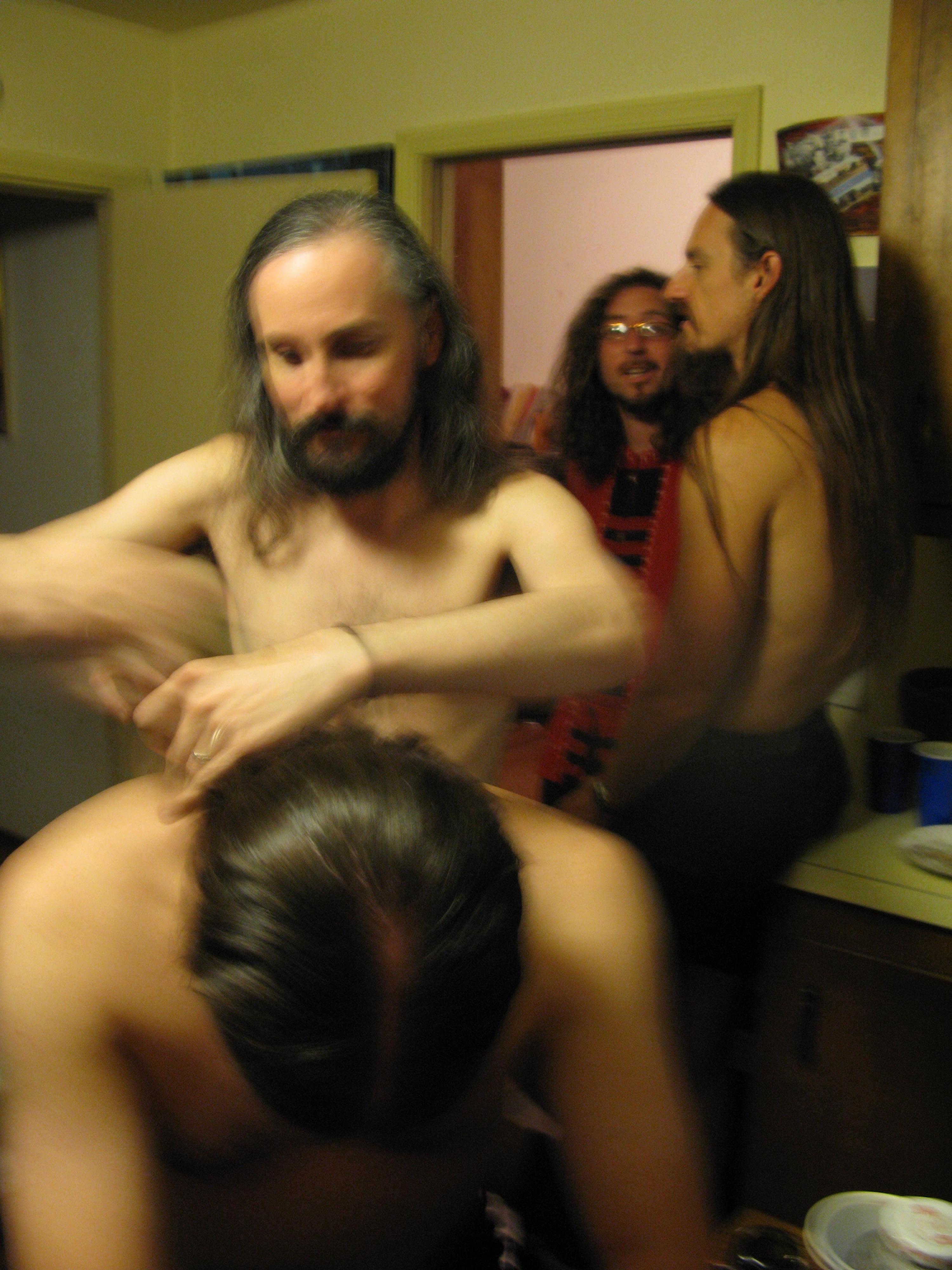 Stewart Massaging Robert With Leor and Rob