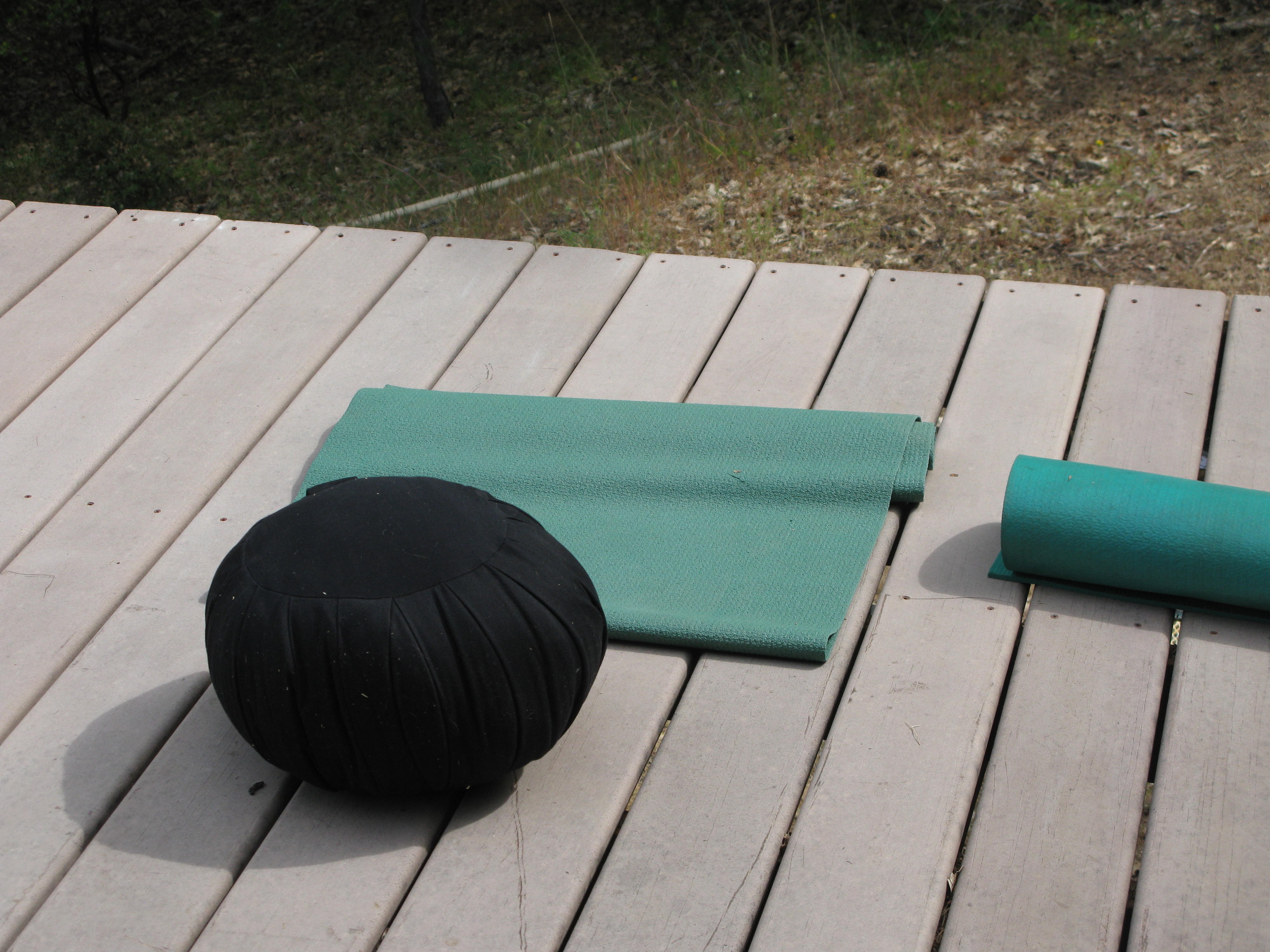 Yoga Paraphernalia on Cabin Deck, Covelo Yoga and Healing Festival