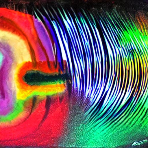 abstract psychedelic image of figure with mouth and concentric sound waves